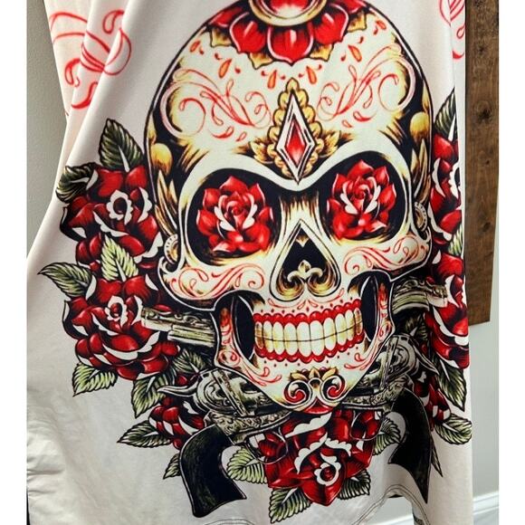 Halloween Day of Dead Sugar Skull Tank Top 5XL Plus Goth Cutout Back Graphic - Picture 4 of 10